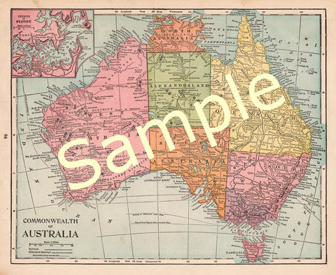 Antique Printable 1900 Color Map of Australia Queensland Sydney Instant Download - Avid Vintage