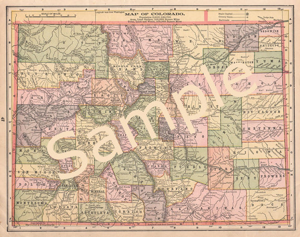 Antique 1900 Colorado Printable Color County Map Instant Download - Avid Vintage
