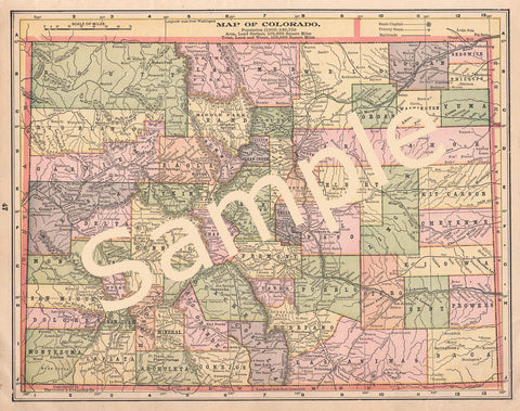Antique 1900 Colorado Printable Color County Map Instant Download - Avid Vintage