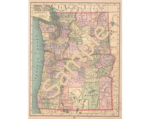 Printable Old Map of Washington State and Oregon Instant Cartography Download - Avid Vintage