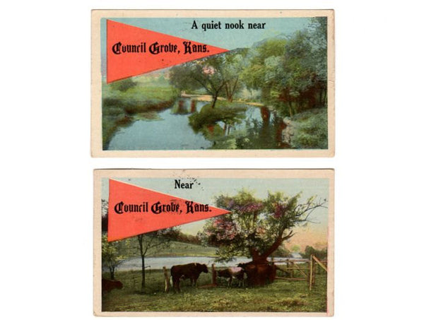 Vintage 1910s Council Grove Kansas Pennant Postcards Lot of 2 - Avid Vintage