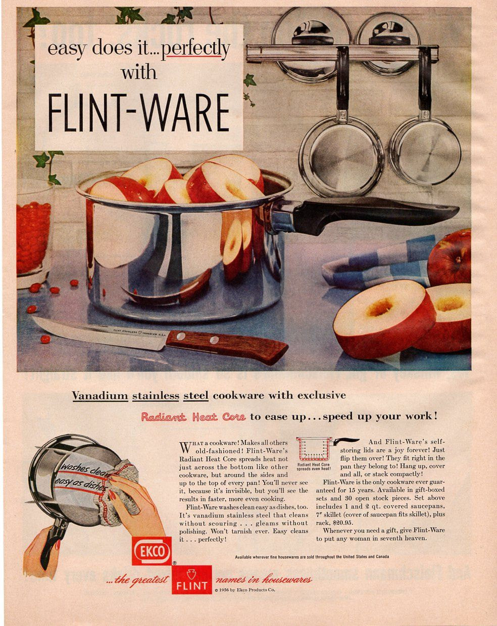 Vintage 1950s Ecko Flint Ware Magazine Print Ad Cookware Advertisement  Kitchen Decor