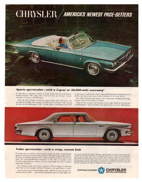 Vintage 1963 Chrysler 300 Convertible Car Magazine Print Ad - Avid Vintage