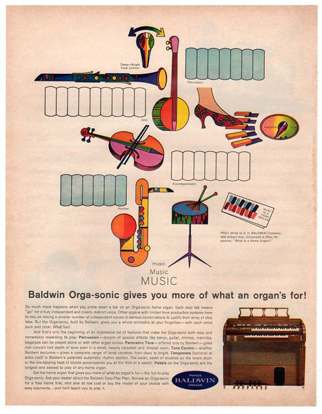 Vintage 1963 Baldwin Organ Magazine Print Ad 1960s Electronics Aurora Model Motoring - Avid Vintage