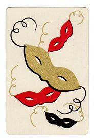 Vintage 1960s Masquerade Mask Playing Cards Lot of 3, Gold, Red, Black - Avid Vintage