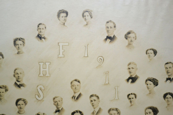 Antique Framed Photo Class of 1911 Fairbury Nebraska High School, Genealogy, History - Avid Vintage