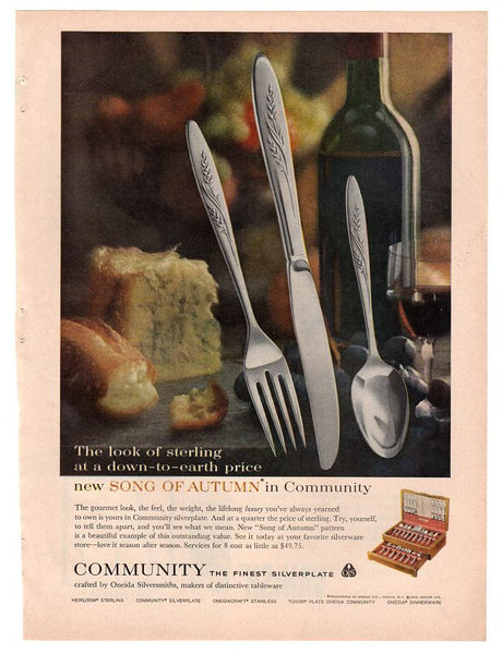 Vintage 1960 Oneida Community Flatware Magazine Print Ad Song Of Autumn Advertising - Avid Vintage