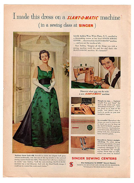 Vintage 1960 Singer Sewing Machine Magazine Print Ad Andrea Wise White Plains NY - Avid Vintage