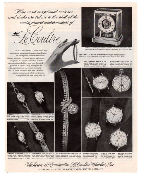 Vintage 1963 Le Coultre Watch Magazine Print Ad Ladies Watch Advertisement Atmos Clock - Avid Vintage