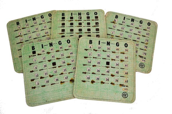 Vintage 1950s Bingo King Cards Shutter Slide Windows Game Boards Green Lot of 5 - Avid Vintage