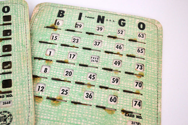 Vintage 1950s Bingo King Cards Shutter Slide Windows Game Boards Green Lot of 5 - Avid Vintage