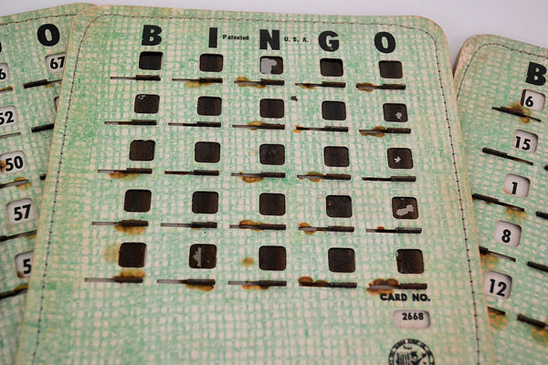 Vintage 1950s Bingo King Cards Shutter Slide Windows Game Boards Green Lot of 5 - Avid Vintage