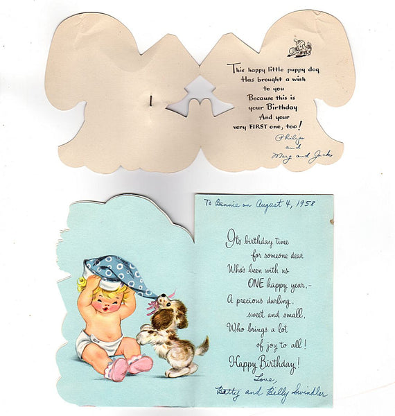 Vintage 1st Birthday Hallmark Greeting Cards One Year Old Lot of 2 Puppy Baby Pin Used - Avid Vintage