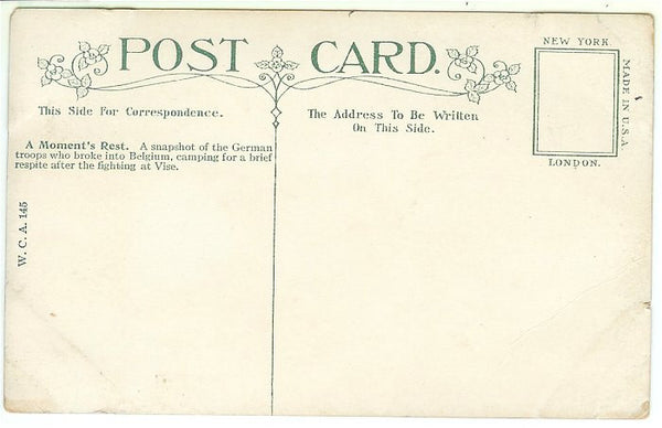 Vintage WWI Military Postcard A Moments Rest WCA Series 145 German Troops International New Service - Avid Vintage