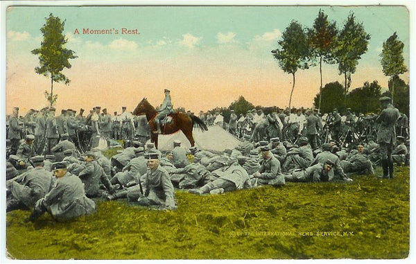 Vintage WWI Military Postcard A Moments Rest WCA Series 145 German Troops International New Service - Avid Vintage