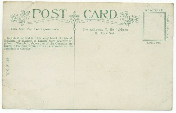 Vintage World War 1 Underwood Military Postcard WCA Series 145 Wounded German Uhlan at Ostead - Avid Vintage