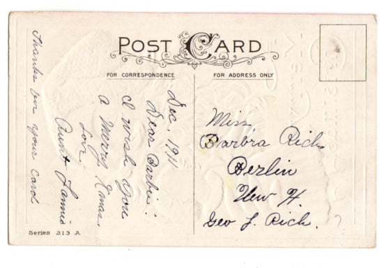 Vintage 1910s Christmas Postcard Santa in White Suit Doll in Pink Dress Series 213 A - Avid Vintage