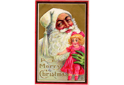 Vintage 1910s Christmas Postcard Santa in White Suit Doll in Pink Dress Series 213 A - Avid Vintage