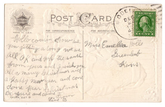 Vintage 1910s Santa Claus Holiday Postcard Girl and Boy Doll Christmas Tree Embossed - Avid Vintage