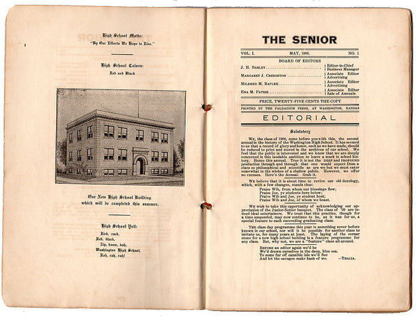 Vintage 1908 Washington Kansas High School Yearbook - Avid Vintage