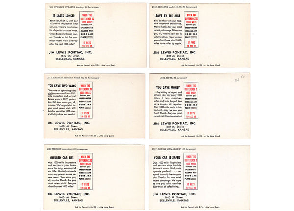 Antique Car Advertising Postcards Unused Lot of 6 Jim Lewis Pontiac Belleville, Kansas - Avid Vintage