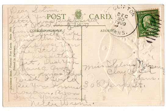 Vintage 1900s Christmas Postcard Winter Church Scene Holiday Greeting Gold Bells - Avid Vintage