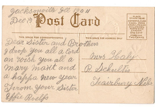 Antique 1900s New Year Postcard, Embossed Baby Sand Hourglass Gold Shamrock - Avid Vintage