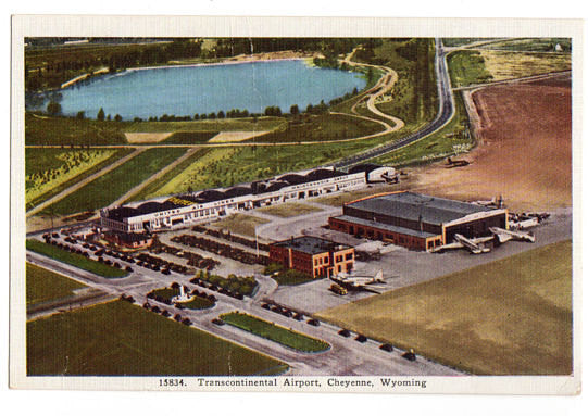 Vintage Linen Postcard Cheyenne Wyoming Transcontinental Airport 1940s Travel Unused - Avid Vintage