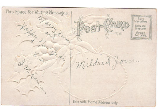 Vintage Santa 1910s Christmas Postcard Fond Christmas Greetings Holly and Berries - Avid Vintage