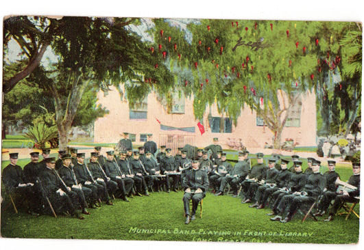 Vintage 1910s Long Beach California Postcard Municipal Band Playing in Front of the Library - Avid Vintage