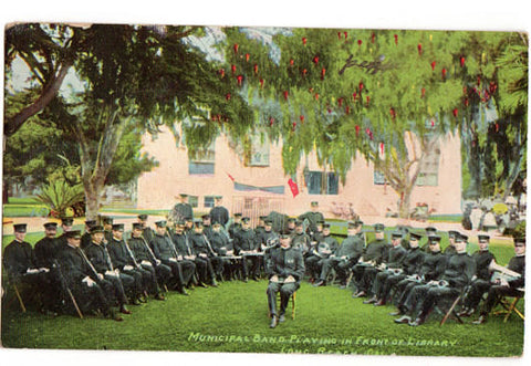 Vintage 1910s Long Beach California Postcard Municipal Band Playing in Front of the Library - Avid Vintage