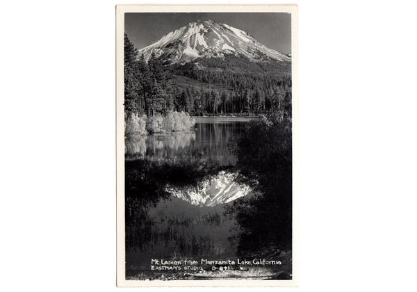 Vintage 1940s RPPC Mt Lassen from Mansanita Lake Eastmans Photo Lassen National Park Unused - Avid Vintage