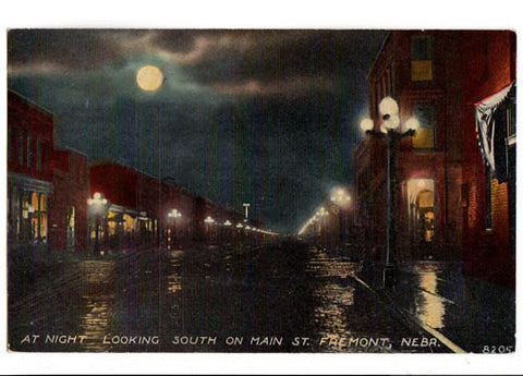 Vintage 1910's Fremont Nebraska Postcard Main Street Looking South at Night F.W. Woolworth Company - Avid Vintage