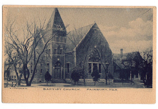 Vintage Fairbury Nebraska Postcard Baptist Church A V Pease and Co 1900s Town View - Avid Vintage