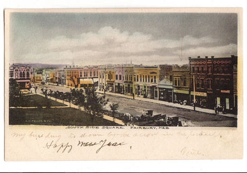 Vintage 1910s Color Postcard South Side Square Fairbury Nebraska Downtown View - Avid Vintage