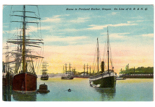 Vintage 1910's Portland Harbor Oregon Postcard Ships on Water O R and N Railroad A 8465 Unused - Avid Vintage