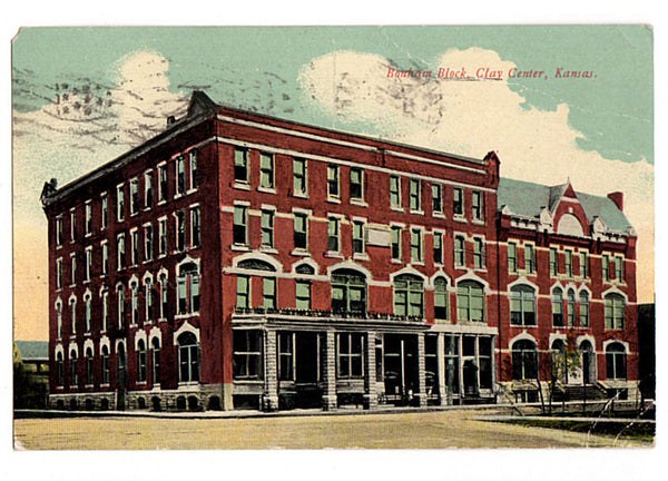 Antique 1910s Town View Postcard Clay Center Kansas Bonham Block - Avid Vintage