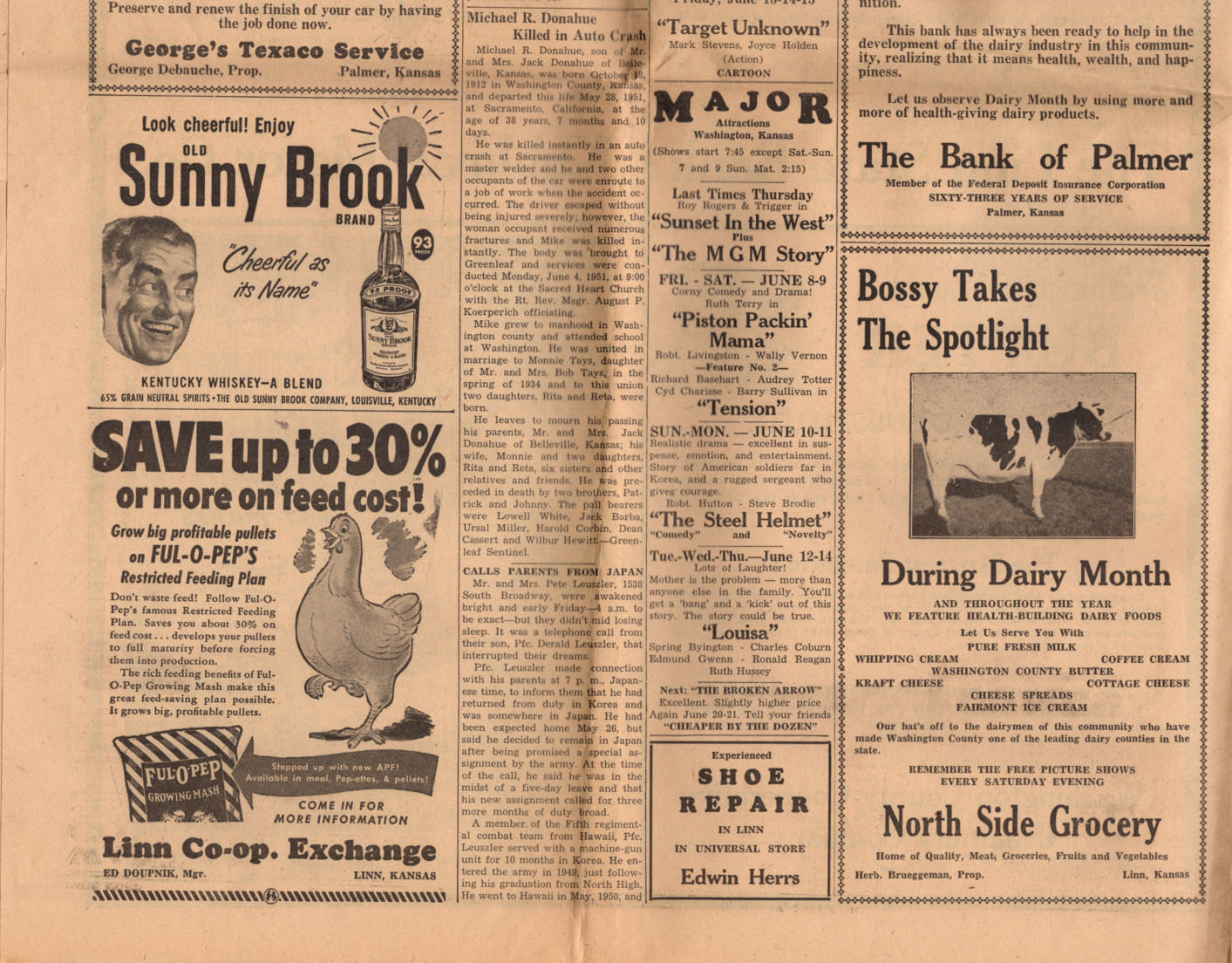 Vintage 1951 Linn and Palmer Kansas Newspaper Genealogy Research History June 8 - Avid Vintage