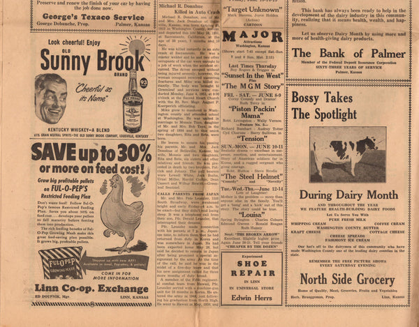 Vintage 1951 Linn and Palmer Kansas Newspaper Genealogy Research History June 8 - Avid Vintage