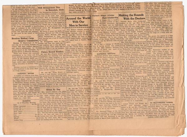 Vintage 1951 Linn and Palmer Kansas Newspaper Genealogy Research History June 8 - Avid Vintage