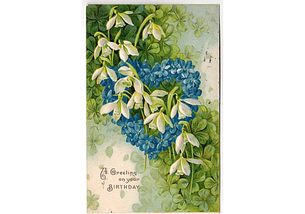 Vintage Snow Pea Postcard 1900s Birthday Greeting Green Clover Floral Paper Ephmera - Avid Vintage