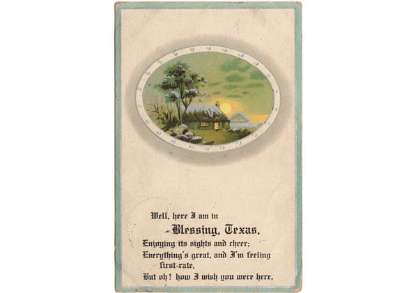 Vintage 1910s Blessing Texas Postcard Here I am in Blessing House Scene 1911 Postmark - Avid Vintage