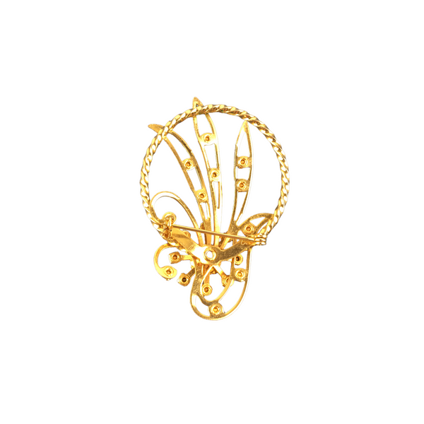 Vintage Brooch Gold Tone with Pink Rhinestones