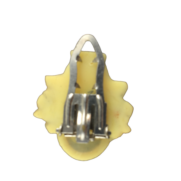 Vintage Carved Coral Celluloid Made In Japan Flower Basket Dress Scarf Fur Clip