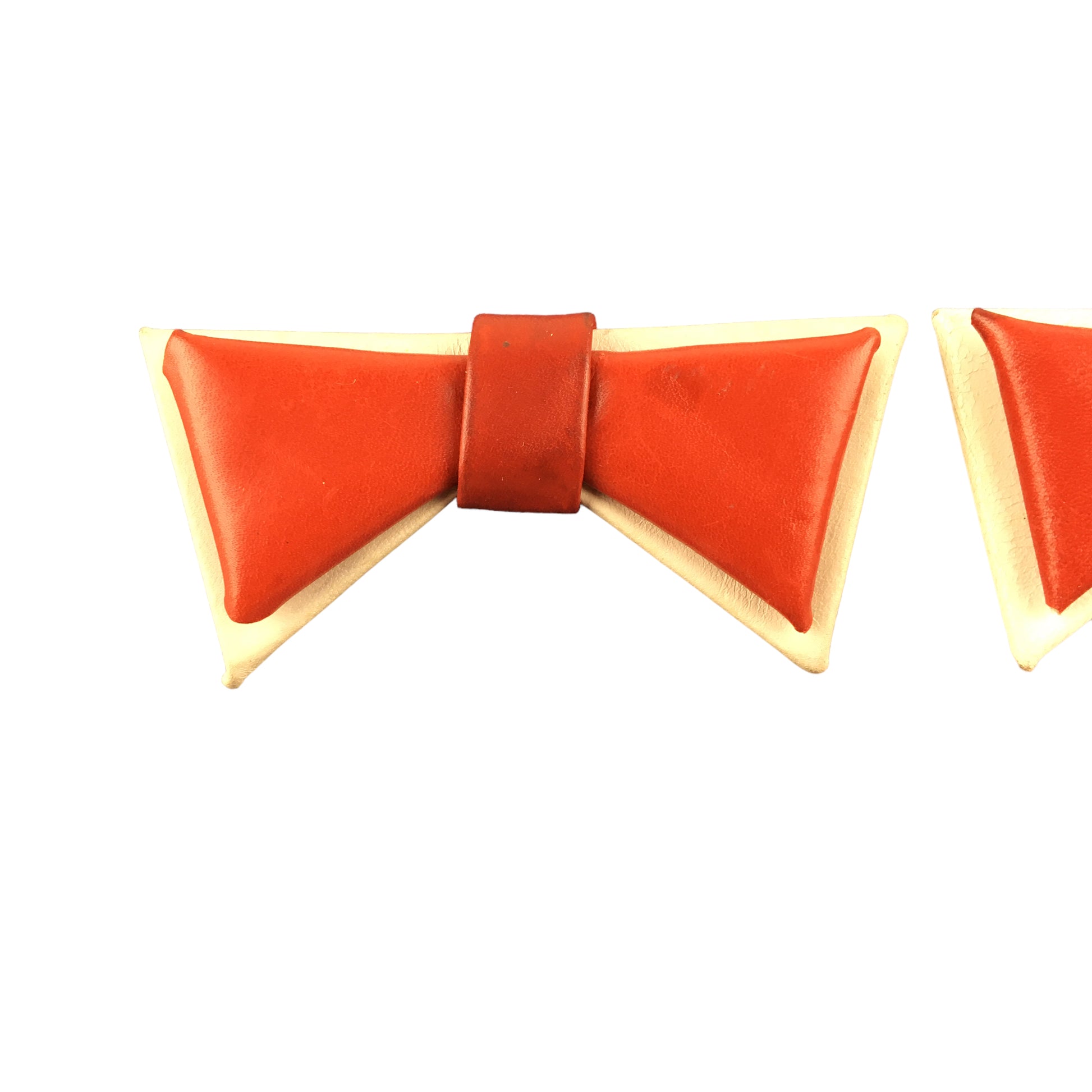 Vintage Shoe Clips Red and White Faux Leather Bows - Avid Vintage