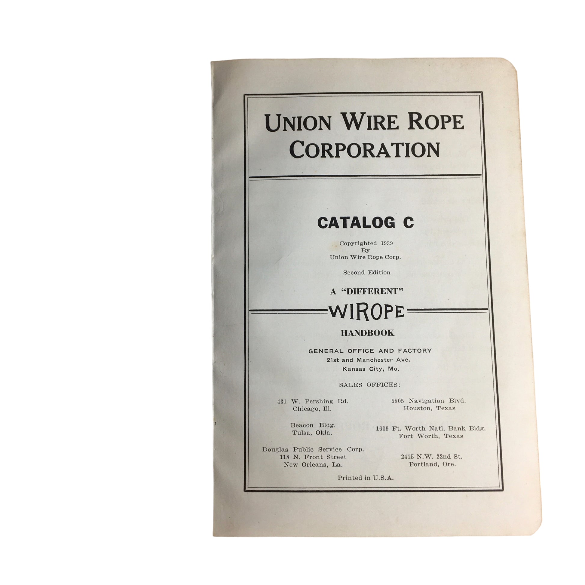 1939 Union Wire Rope Catalog C Price List Softcover Book - Avid Vintage