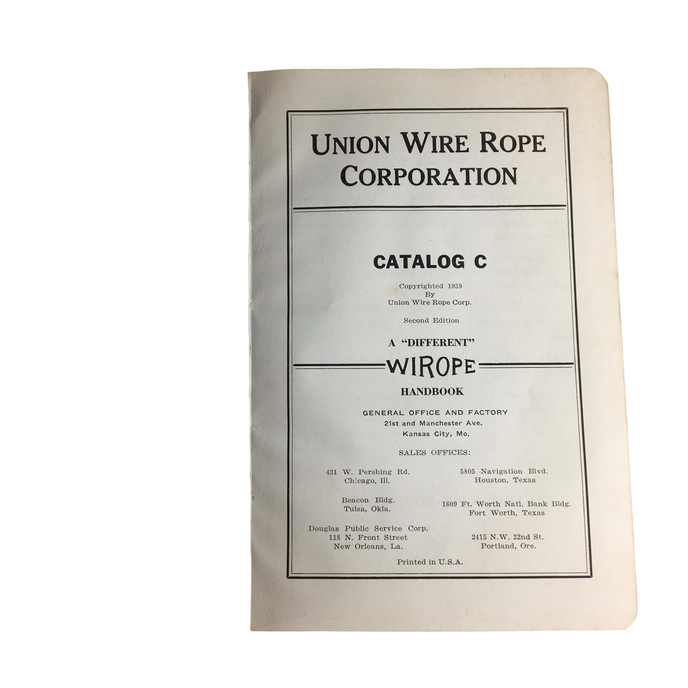 1939 Union Wire Rope Catalog C Price List Softcover Book - Avid Vintage