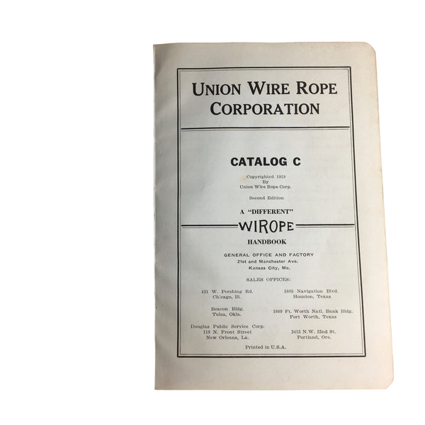 1939 Union Wire Rope Catalog C Price List Softcover Book