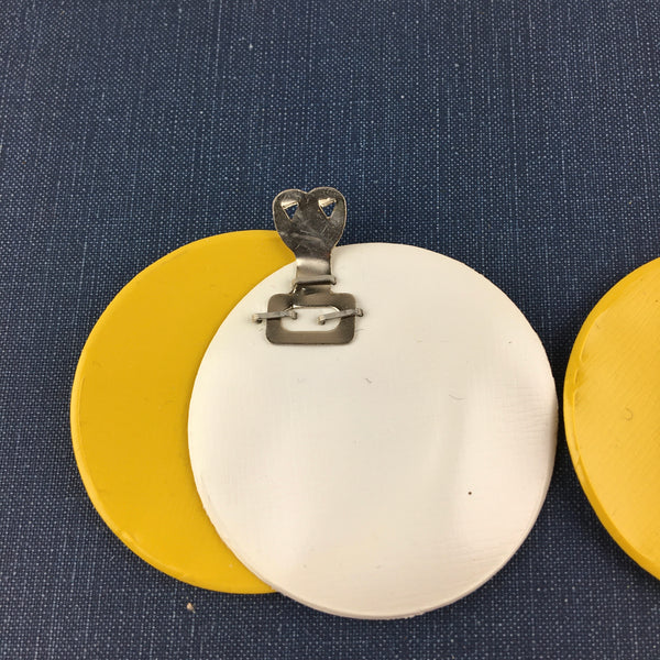 Vintage 1970s Vinyl Shoe Clips Groovy Yellow and White Circles