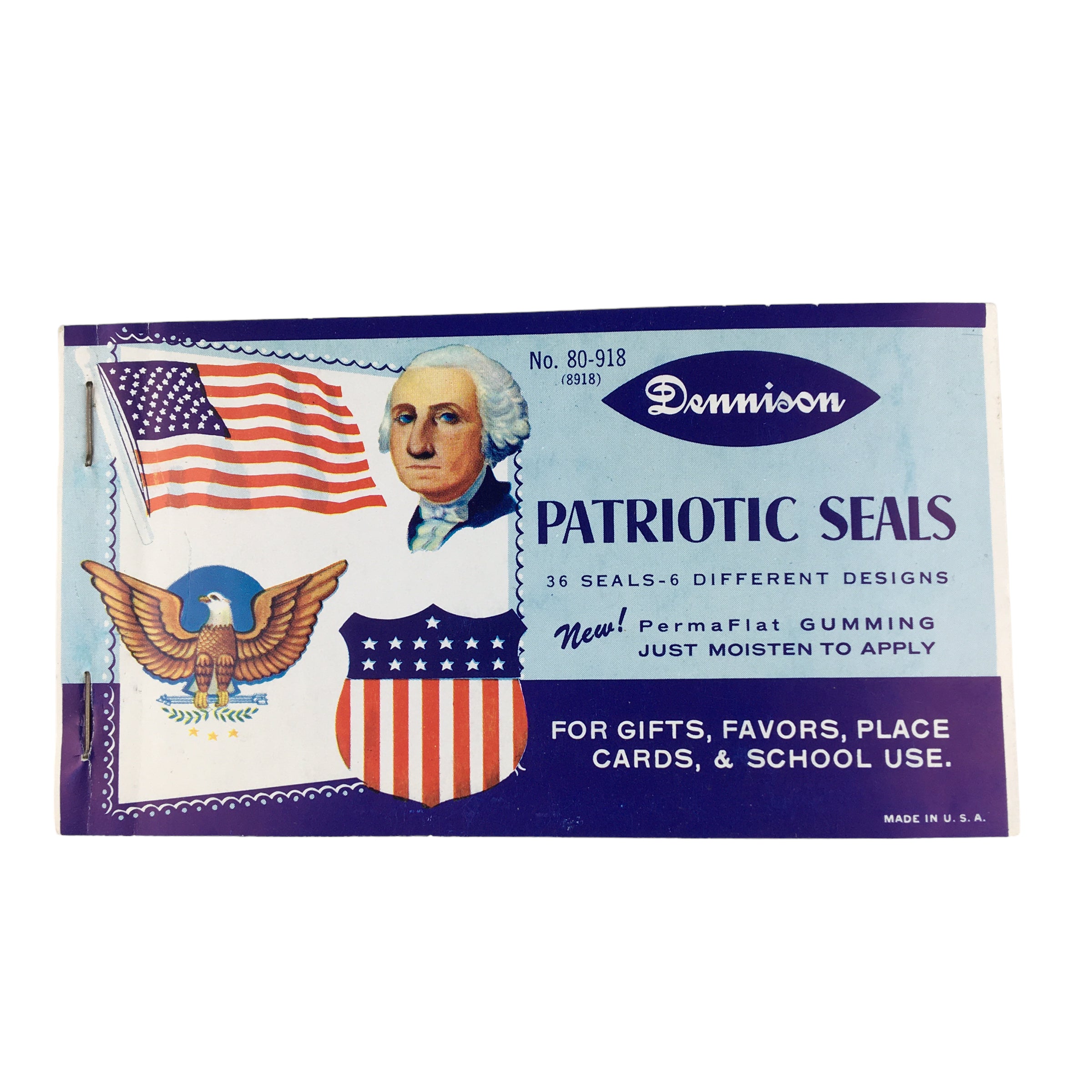 Vintage Dennison Patriotic Seals Booklet George Washington 36 Stickers